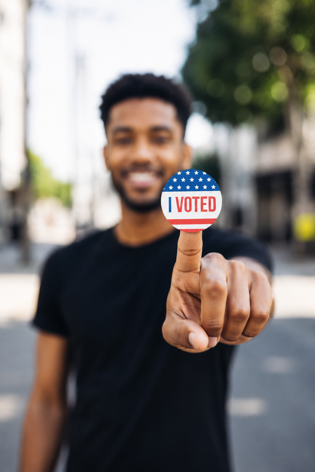 Black man with I voted sticker — Voting Rights Act gutted 2026 Supreme Court