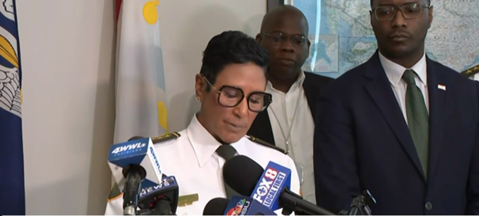 Sheriff Michelle Woodfork addresses the media at press conference following mistaken release of Dreion Williams from Orleans Justice Center