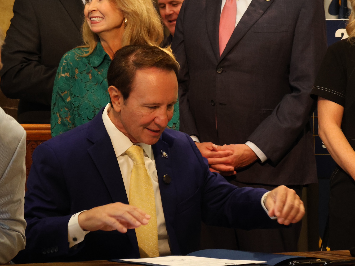 Governor Jeff Landry signing legislation — New Orleans budget vetoes 2026