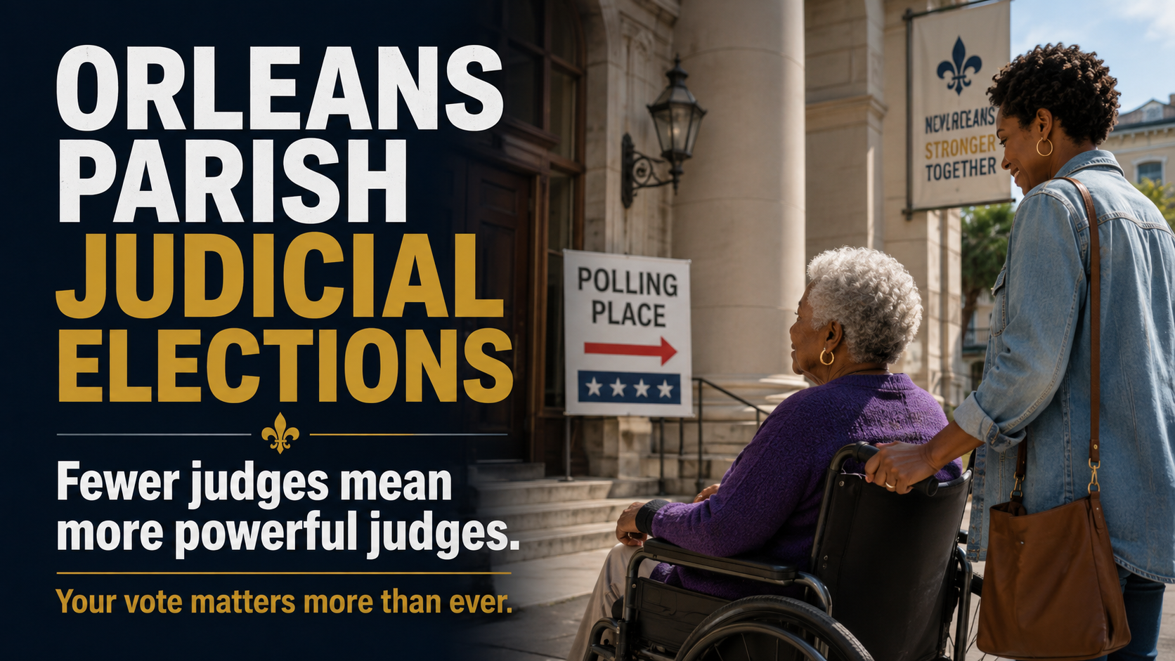 New Orleans judicial elections 2026 voter in wheelchair heading to a polling place